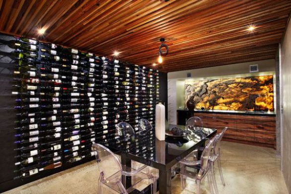 Recycled-timber-roof-and-backlit-onyx-grace-this-beautiful-wine-cellar